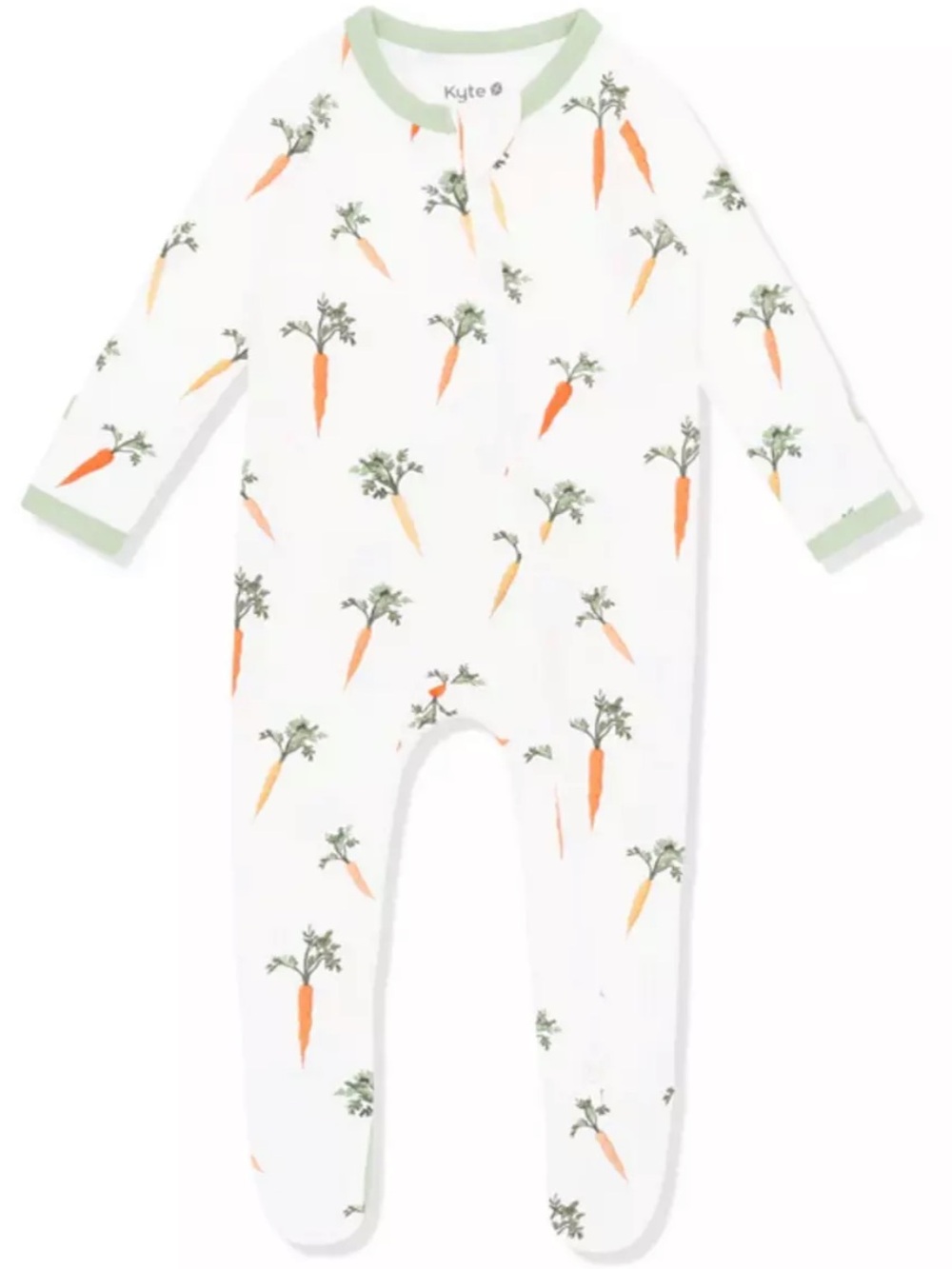 Kyte BABY White Footed One-Piece with Orange Carrot Print and Green Trim